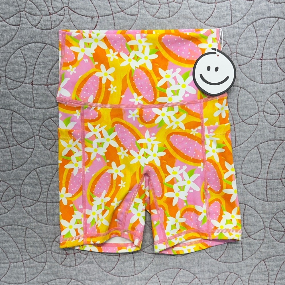 NWT Smile Club Biker Shorts Multicolor Floral Fruit Retro / Womens XS